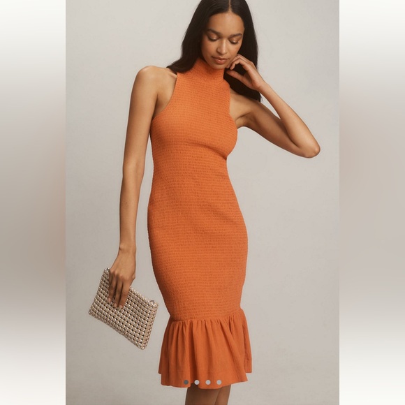 Anthropologie Dresses & Skirts - NWT Anthropologie Sleeveless Mock-Neck Textured Midi Dress
Orange Sz Small